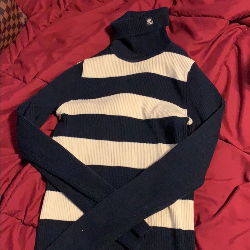 Navy white striped Ralph Lauren turtleneck.